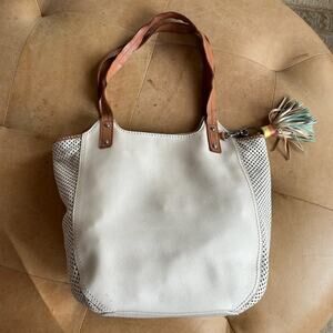 Boho Resort Genuine Leather Slouchy Tote Hobo Bag Tassle White